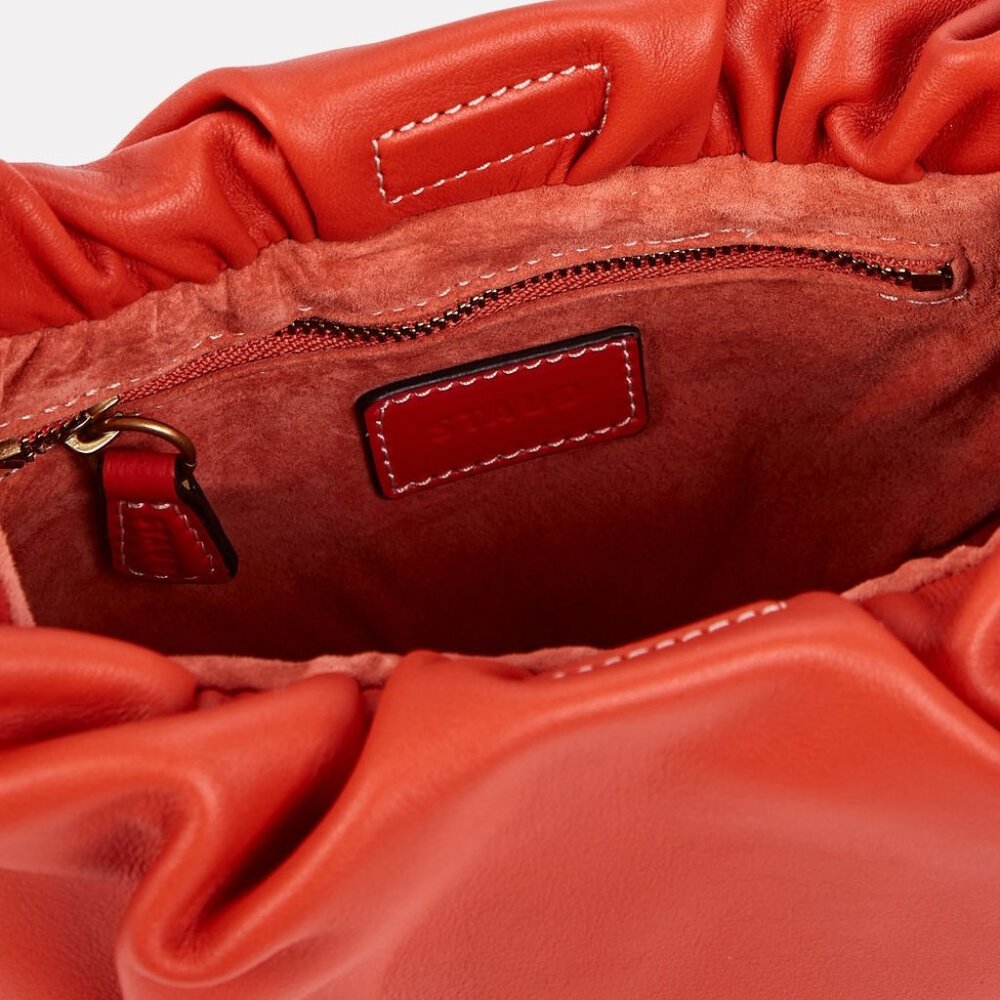 NWT Staud Kiki Ruched Lambskin Leather Bag Blood Orange - Picture 2 of 5